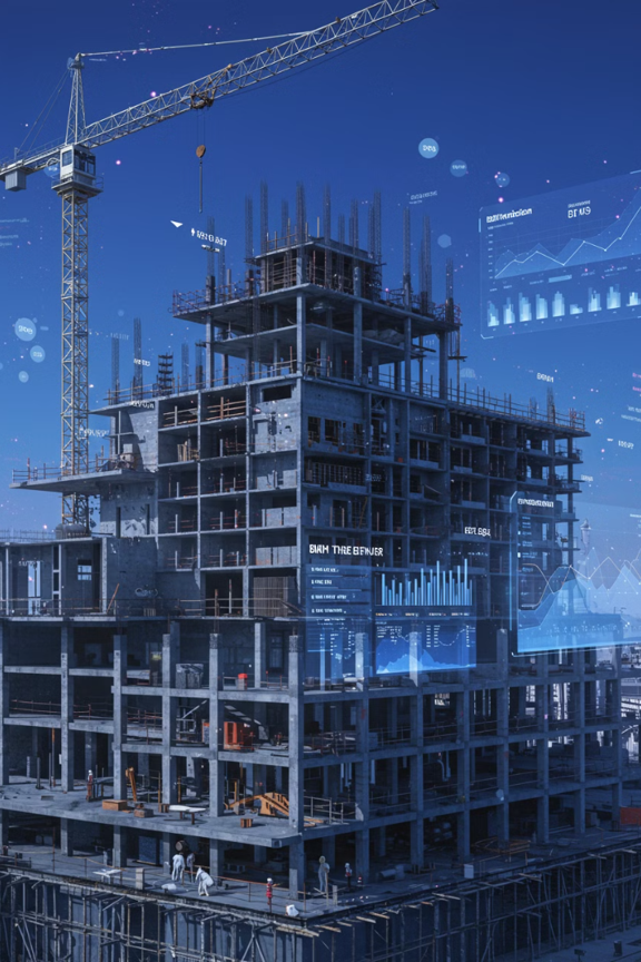Edifício em construção com visualização de dados